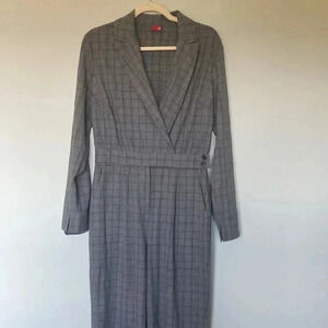 Kitri checkered long  sleeve jumpsuit with integrated belt